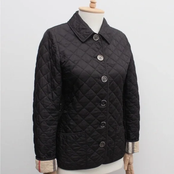 Burberry Brit Black Quilted Jacket with Nova Check Plaid- S - Picture 2 of 7